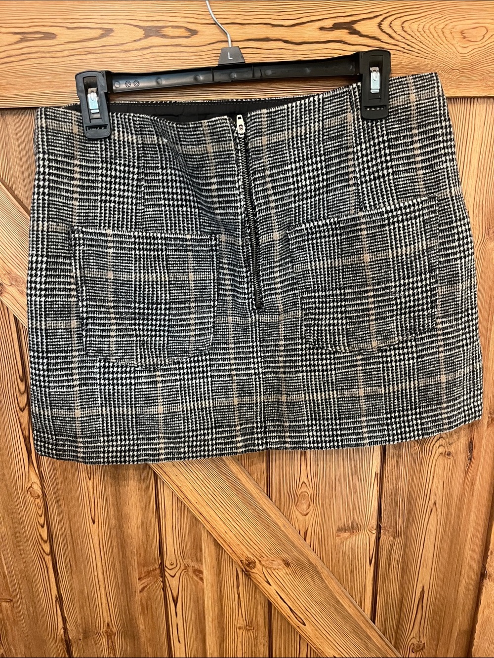 American Eagle Outfitters Black and White Plaid Zip-Front Mini Skirt